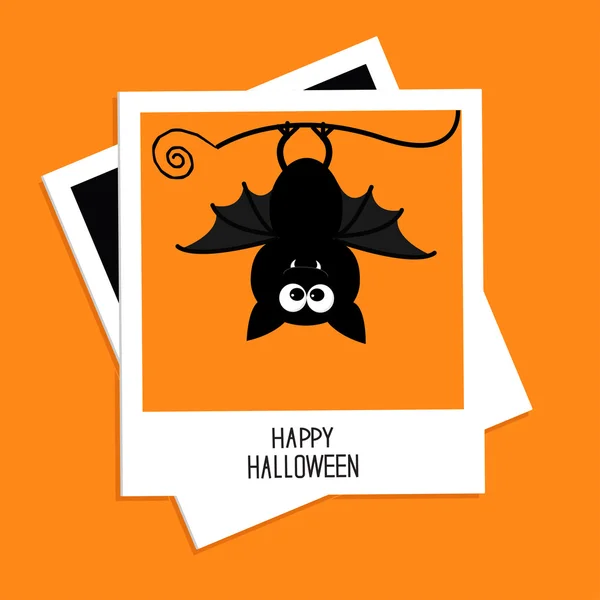 Instant foto met bat. Gelukkig halloween-kaart — Stockvector