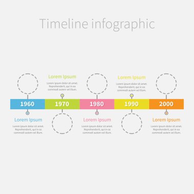 Timeline ribbon Infographic with empty dash line circles and text. clipart