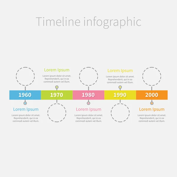 Tijdlijn lint infographic met lege dash lijn cirkels en tekst. — Stockvector