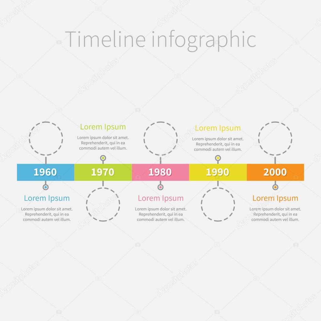 Timeline ribbon Infographic with empty dash line circles and text.