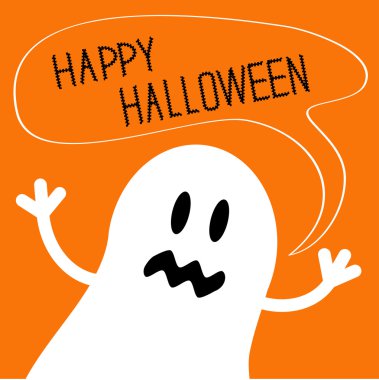 sevimli hayalet canavar ile konuşma metin balonu. Mutlu Cadılar Bayramı kartı.