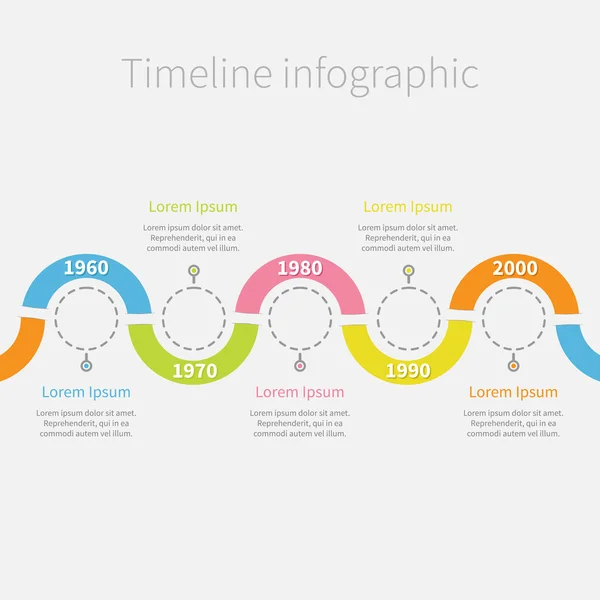 Linha do tempo Infográfico com fita colorida de caracol e texto . —  Vetores de Stock