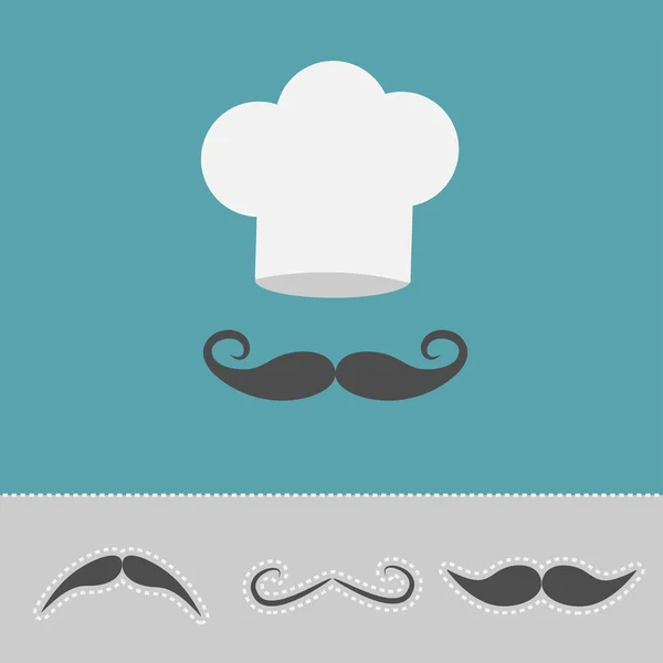 Chapéu Chef e bigode. Cartão de menu . —  Vetores de Stock
