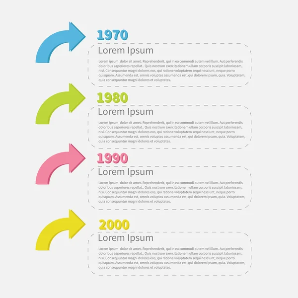 Chronologie Infographie avec des flèches colorées et du texte . — Image vectorielle