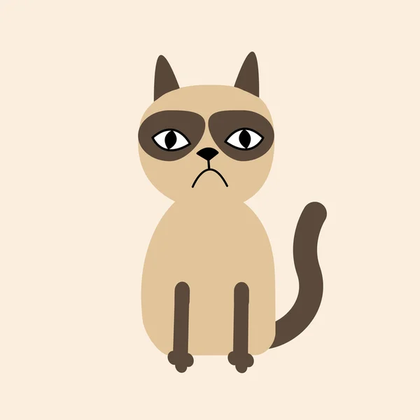 Cute sad grumpy siamese cat — Stock Vector