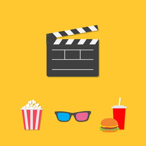 Açık film clapper kurulu 3d gözlük patlamış mısır soda hamburger şablon simgesi.