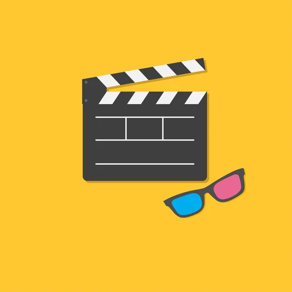 Open film klepel bestuur en 3d bril sjabloon pictogram — Stockvector