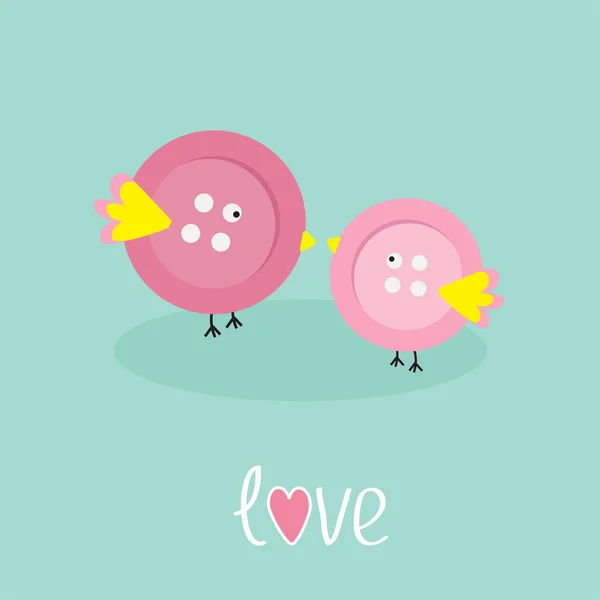 Due uccelli bottone rosa Love cart — Vettoriale Stock
