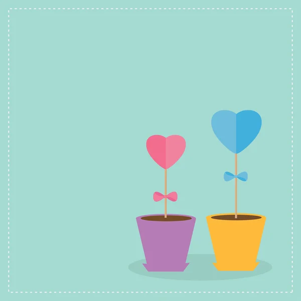 Deux fleurs de bâton de coeur dans les pots . — Image vectorielle