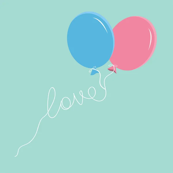 Ballons bleus et roses avec fil d'amour — Image vectorielle