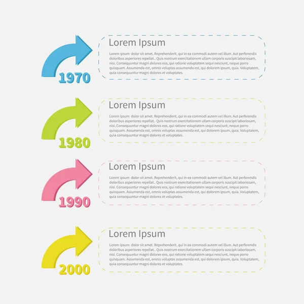 Zaman çizelgesi dikey Infographic renkli oklar ve metin ile — Stok Vektör