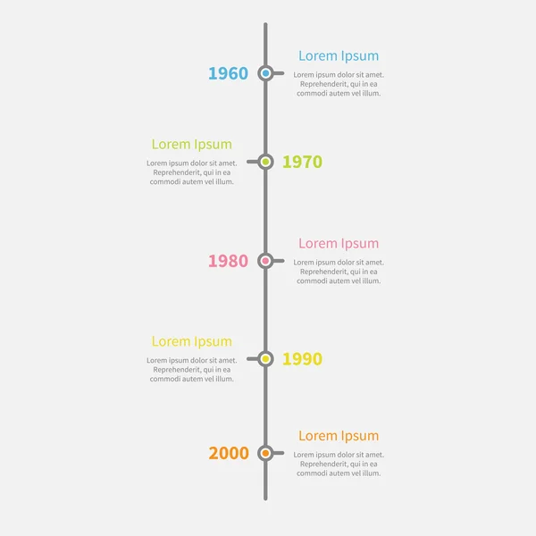 Línea de tiempo vertical Infografía con texto en color . — Archivo Imágenes Vectoriales