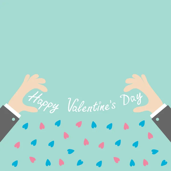 Manos sosteniendo texto feliz día de San Valentín — Vector de stock