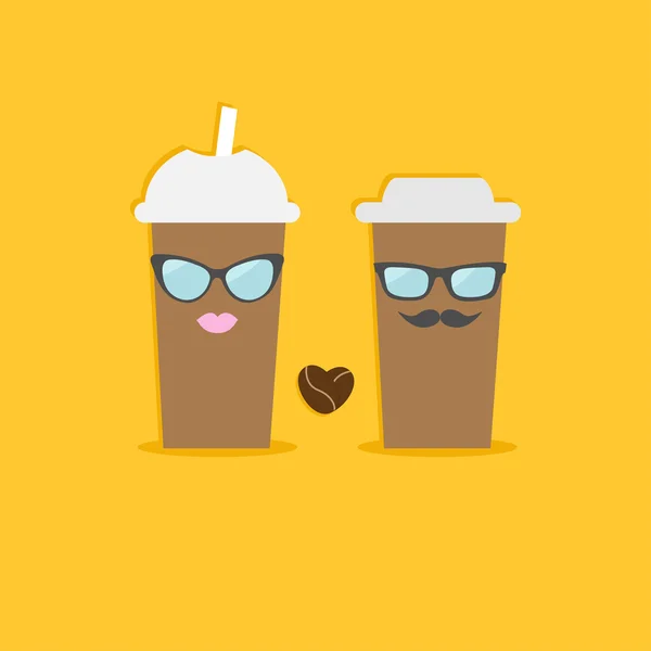 Dos tazas de café con caras — Vector de stock