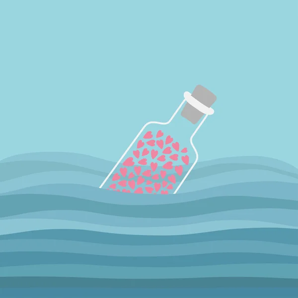 Пляшка з серцями всередині морської води — стоковий вектор
