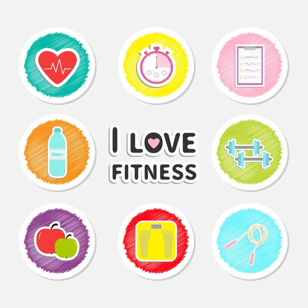 I love fitness icon set — Stock Vector