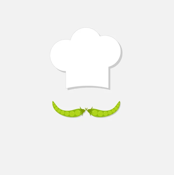 Chef hat and green pea mustache. — Stock Vector