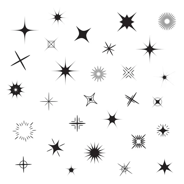 Estrelas Sparkles conjunto de símbolos preto — Vetor de Stock