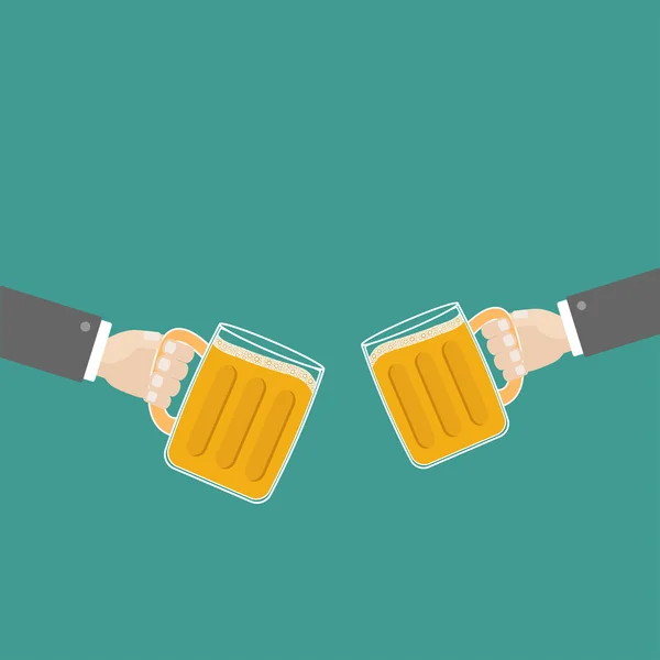 Twee handen en clink bierglazen — Stockvector
