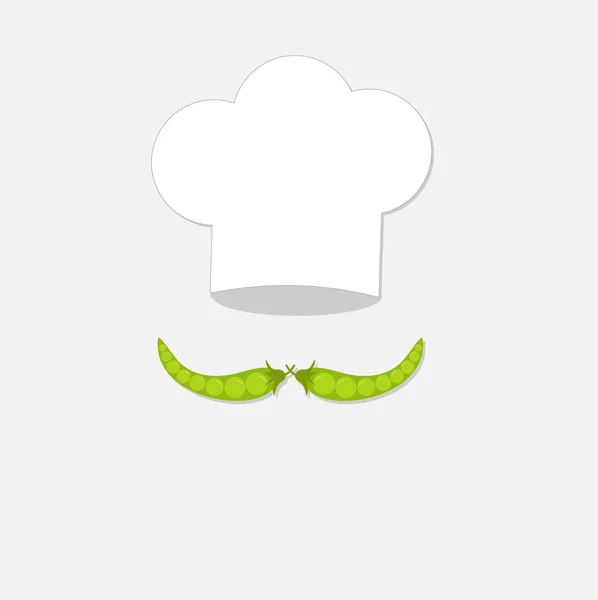 シェフの帽子と緑のエンドウ豆の口ひげ — ストックベクタ