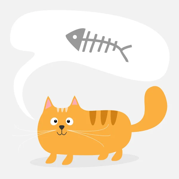 Dibujos animados rojo gato y pescado hueso — Vector de stock
