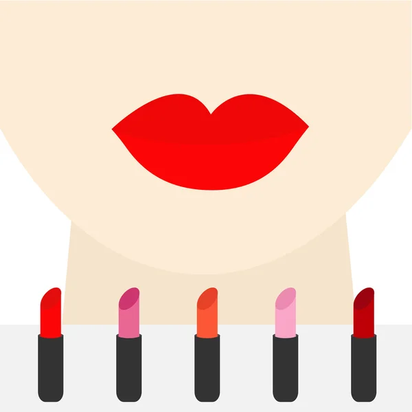 Female face with big thick red lips — Stock Vector