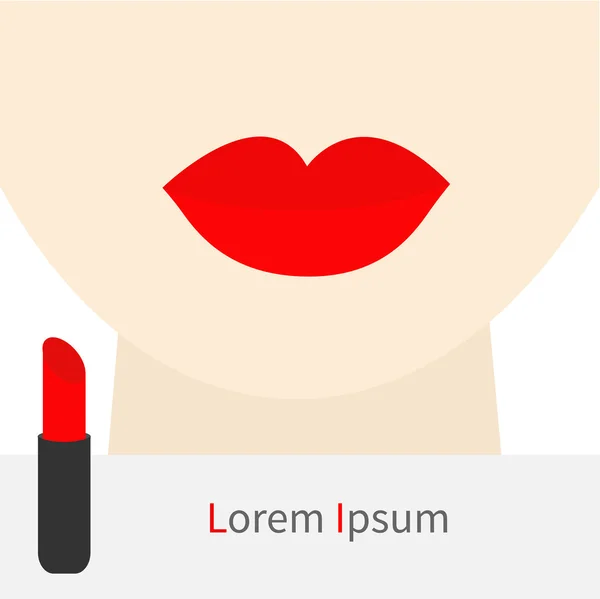 Woman face with red lips and lipstick — Stock Vector