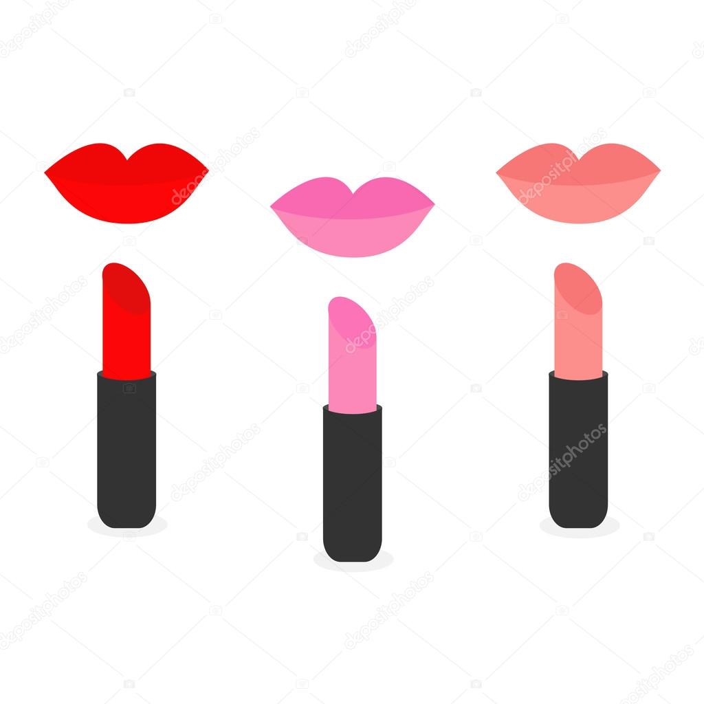 Lips and red, rose, nude lipstick