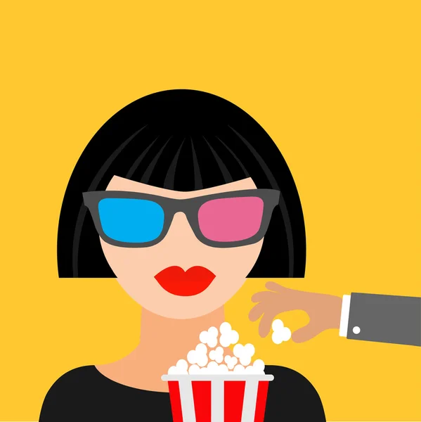 Chica morena en el cine — Vector de stock