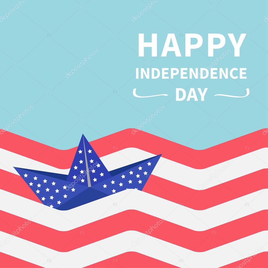 independence day card with paper boat
