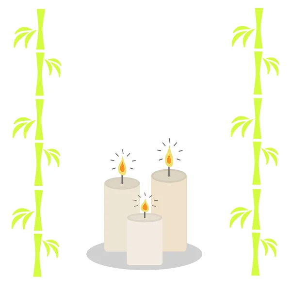 Три горящих свечи и бамбук — стоковый вектор