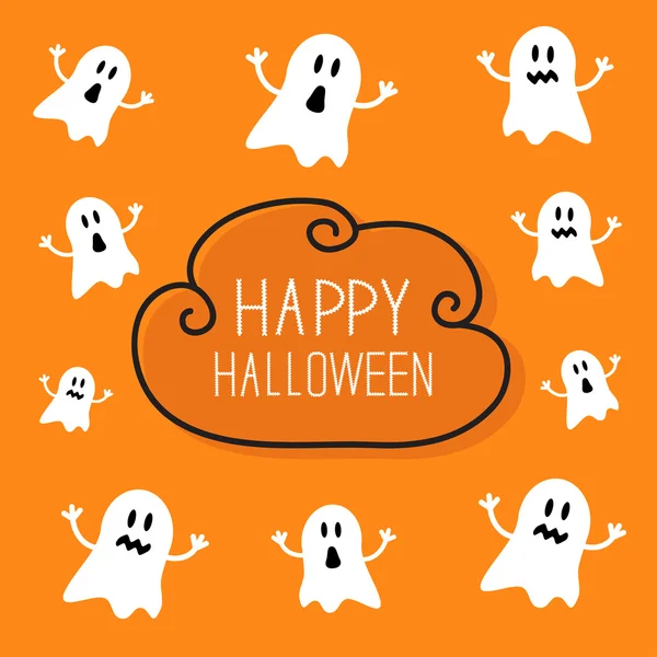 Carta di Halloween felice con fantasmi. — Vettoriale Stock