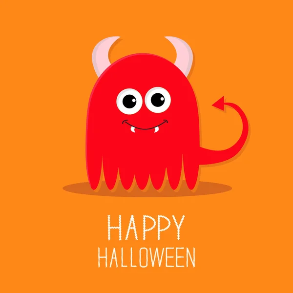 Cute red evil monster with horns — Stock Vector