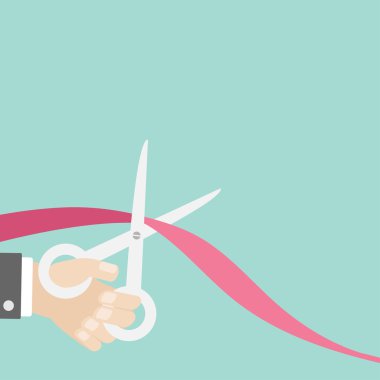 Hand with scissors cut ribbon clipart