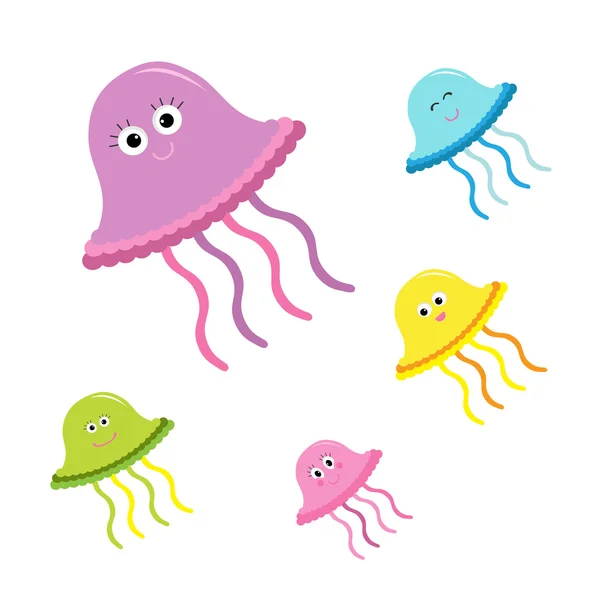 Χαριτωμένο jellyfishes σύνολο. Επίπεδη σχεδίαση — Διανυσματικό Αρχείο