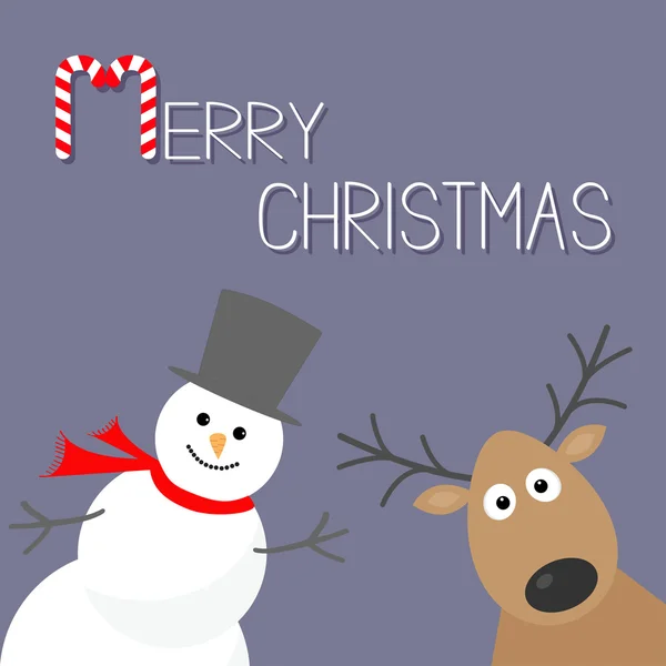 ルドルフ鹿と雪だるまクリスマス カード — ストックベクタ