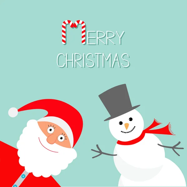 Snowman y Santa Claus Tarjeta de Navidad — Vector de stock