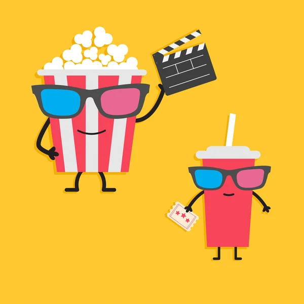 Popcorn vak en soda in 3d glas — Stockvector