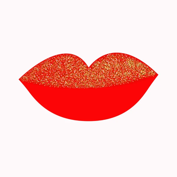 Red lips with gold glitter — Stock Vector