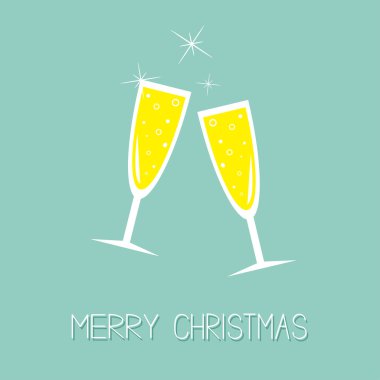 Şampanya bardağı ile parıldıyor. Tebrik kartı