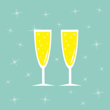 Şampanya bardağı ile parıldıyor. Tebrik kartı.