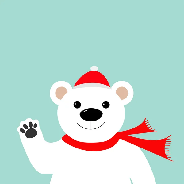 Orso polare in cappello e sciarpa di Babbo Natale — Vettoriale Stock