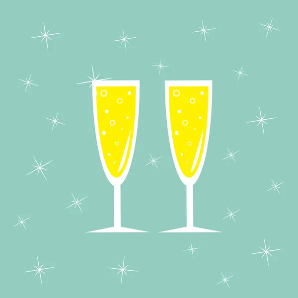 Champagneglas med gnistrar. Gratulationskort. — Stock vektor