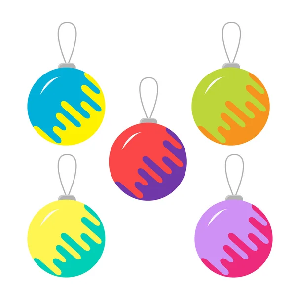 Set of five colorful christmas balls. — Stock Vector