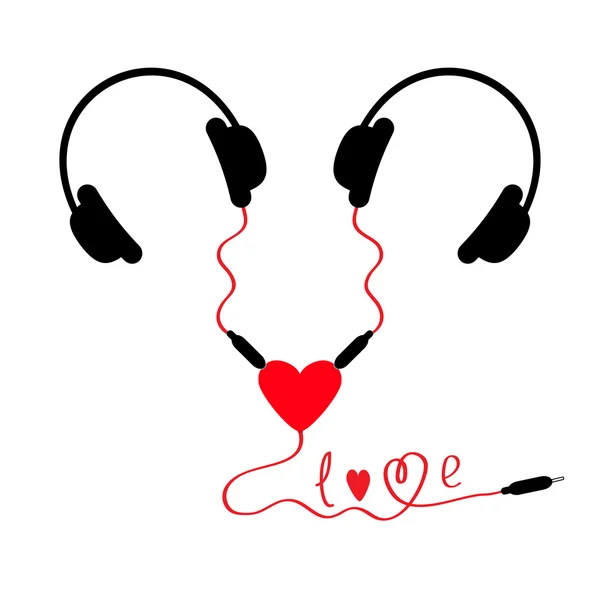 Dos auriculares y adaptador corazón . — Vector de stock