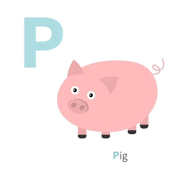 Letter P Pigt Zoo alphabet — Stock Vector