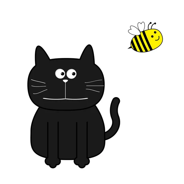 Desenho animado gato e abelha . —  Vetores de Stock