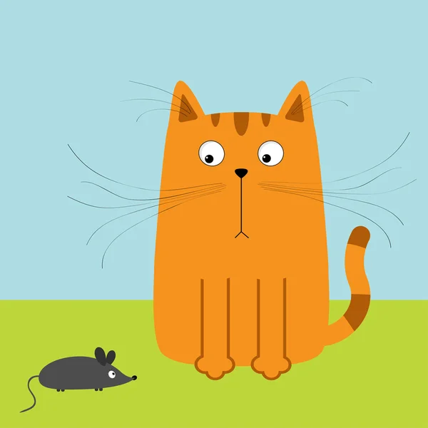 Mignon chat rouge et souris . — Image vectorielle