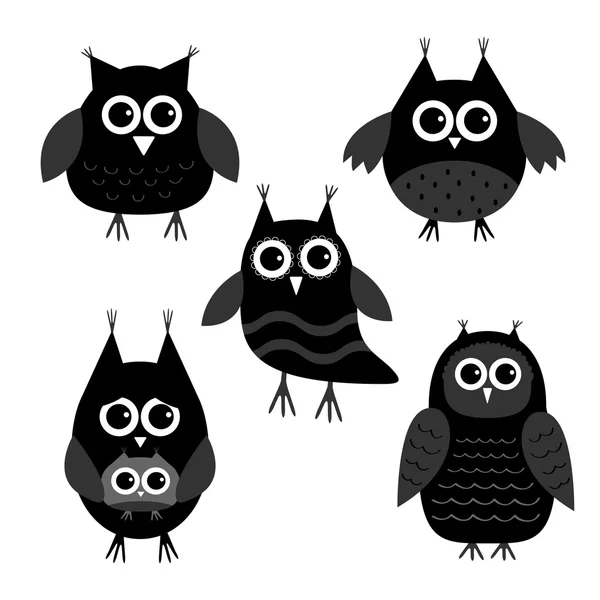 Cute owl set. Big eyes. — Stock Vector