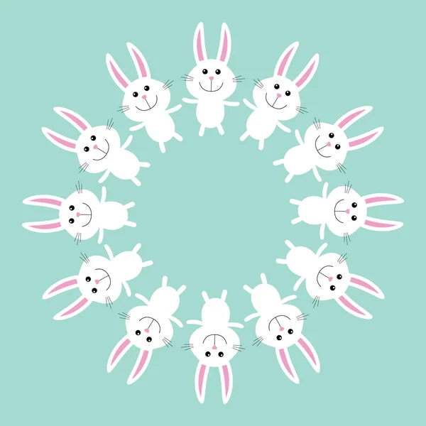 Cute bunny rabbits  round frame — Stock Vector